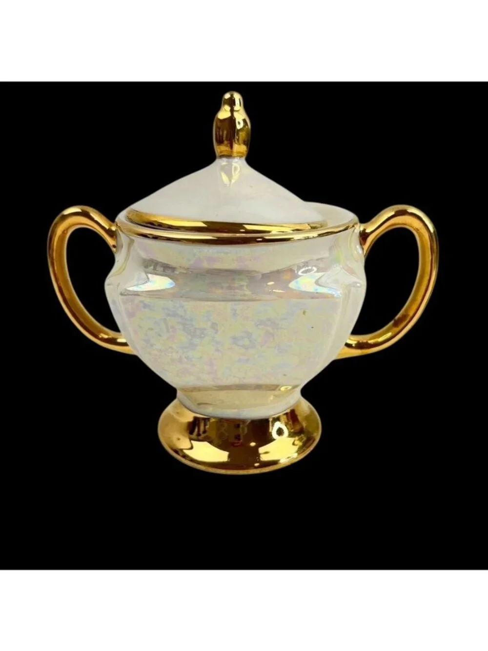 Vintage Cream & Sugar Set Heavy Gold TrimIridescent Pearl MCM